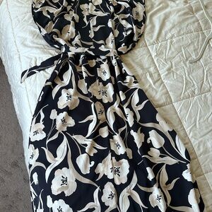 LOFT Black and Cream Floral Maxi Dress